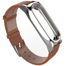 Шкіряний ремінець MiJobs 2 Plus для Xiaomi Mi Band 2, Brown/Silver