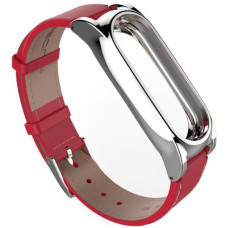 Шкіряний ремінець MiJobs 2 Plus для Xiaomi Mi Band 2, Red/Silver