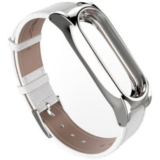 Шкіряний ремінець MiJobs 2 Plus для Xiaomi Mi Band 2, White/Silver