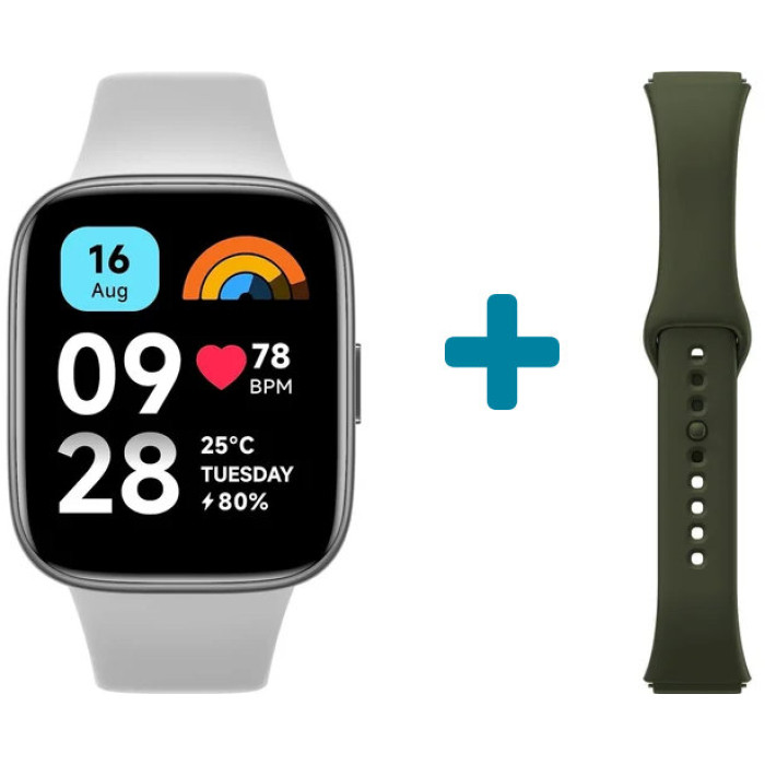 Смарт-годинник Xiaomi Redmi Watch 3 Active Gray + Green Strap
